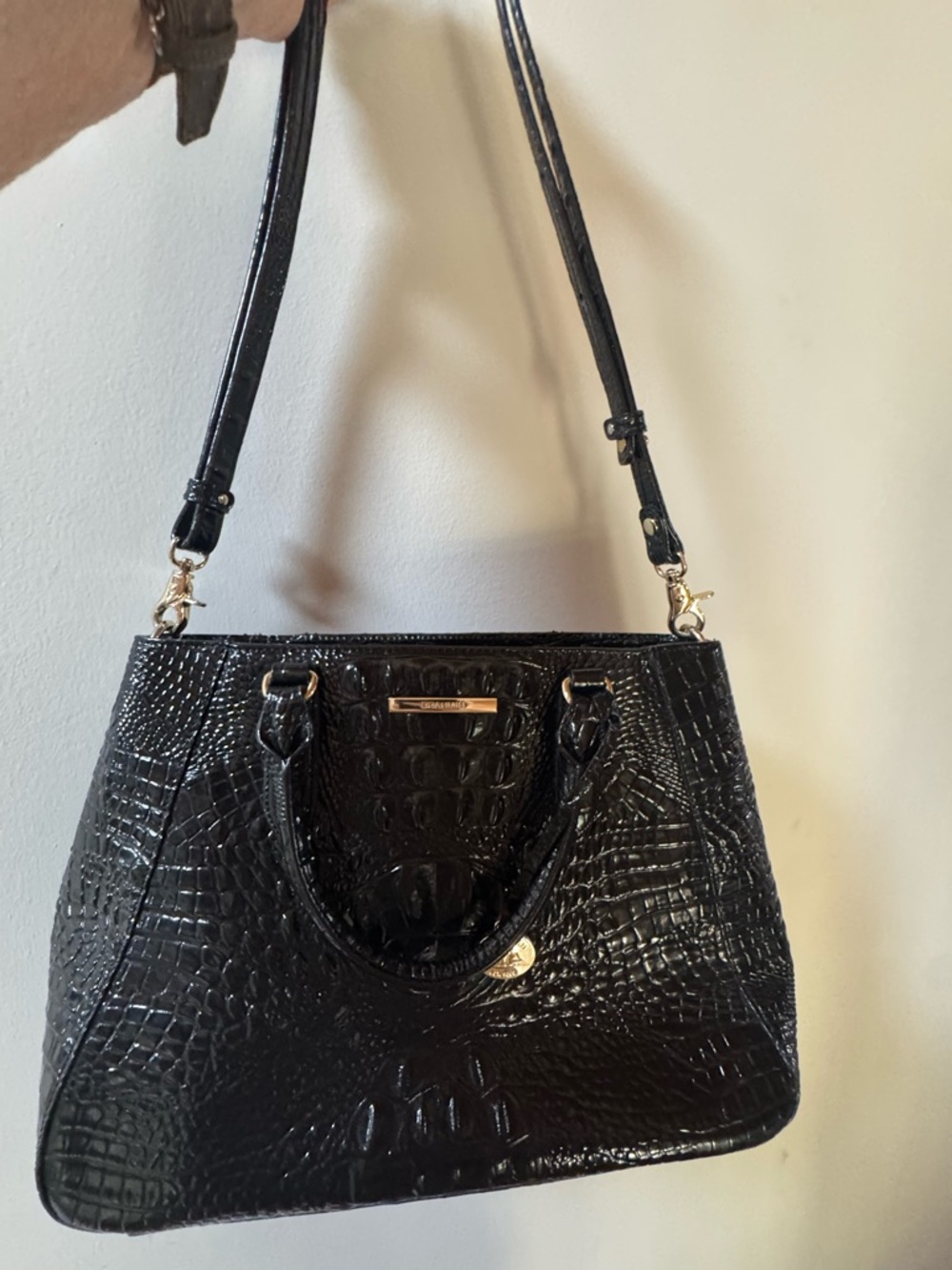 Brahmin Black Croc-Embossed Patent Leather Melbourne Satchel with Gold Accent - Picture 7 of 7